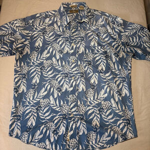 Men's Natural Issue Blue White Pineapple Casual Button Down Shirt M